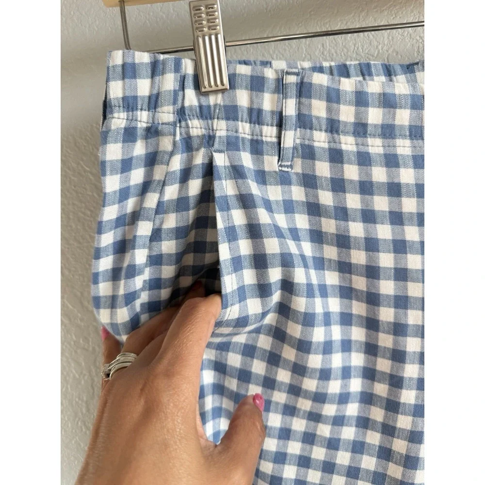 J.Jill Linen Stretch Pants Women S Blue Gingham Check Crop‎ Cottagecore Coastal